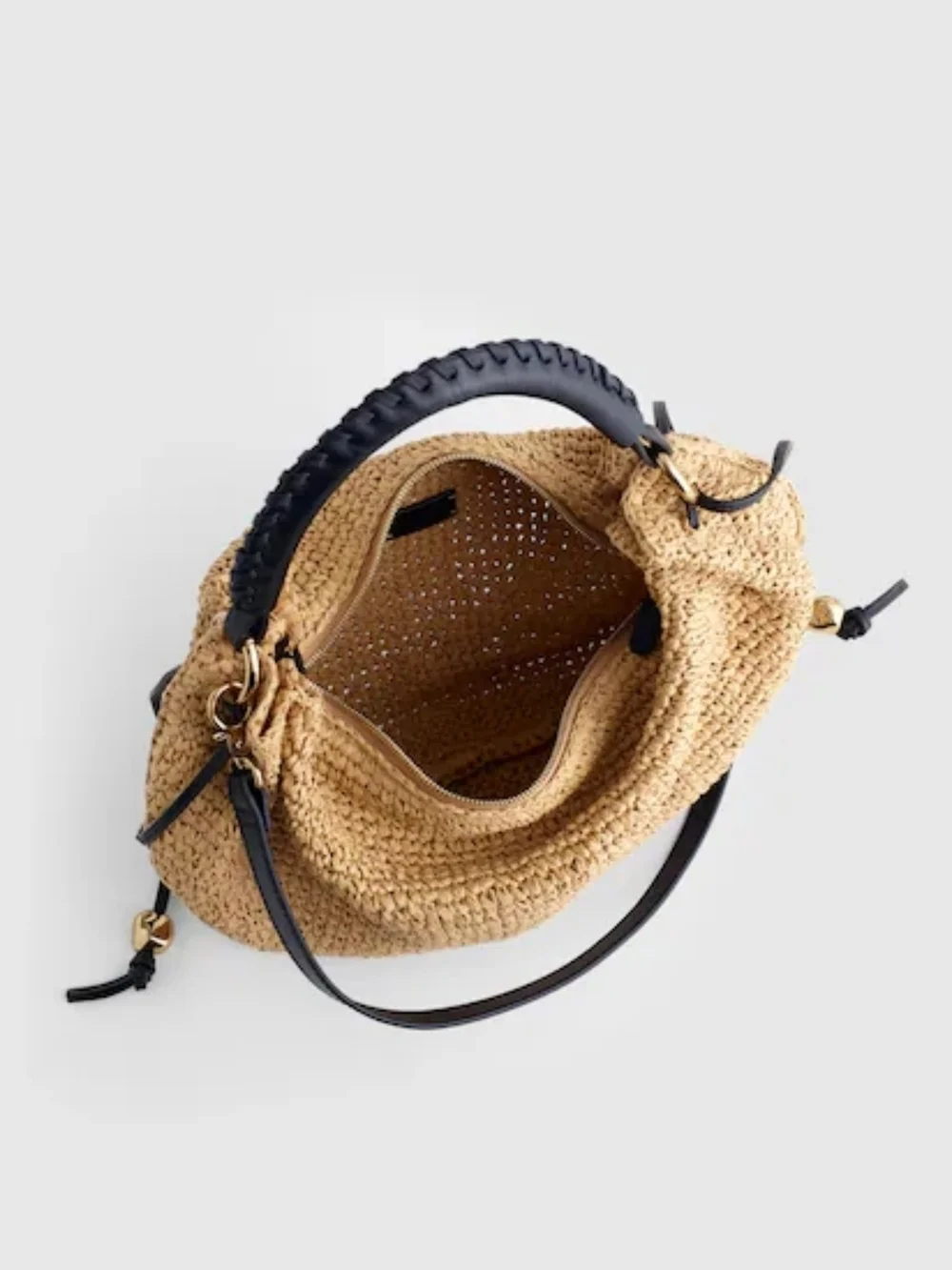 Madewell The Camren Gathered Shoulder Bag in Natural Straw and Leather Trim - Picture 2 of 16